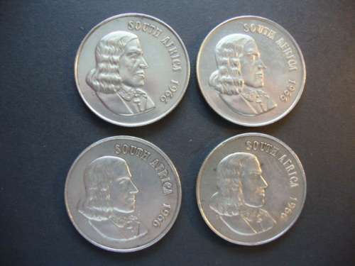 Lot of FOUR Silver One Rand Coins (4 x 1966 English) - One bid takes all.