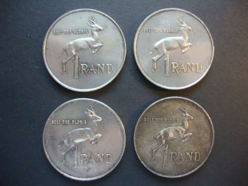 Lot of FOUR Silver One Rand Coins (4 x 1966 English) - One bid takes all.
