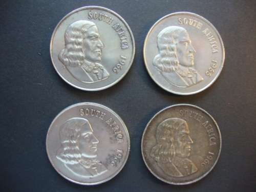 Lot of FOUR Silver One Rand Coins (4 x 1966 English) - One bid takes all.