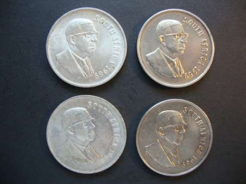 Lot of FOUR Silver One Rand Coins (4 x 1969 English) - One bid takes all.