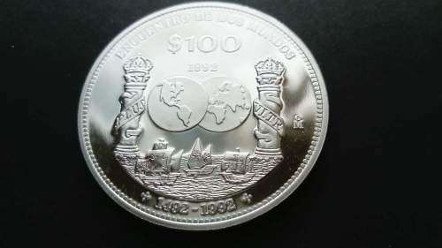 Mexico 100 Pesos 1992 Silver Proof Ibero American Series Silver Coin.