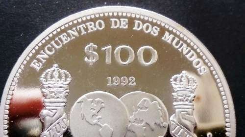 Mexico 100 Pesos 1992 Silver Proof Ibero American Series Silver Coin.
