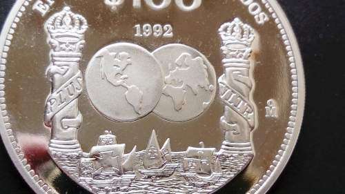 Mexico 100 Pesos 1992 Silver Proof Ibero American Series Silver Coin.