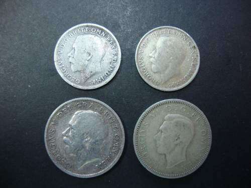 Lot of FOUR Silver British Coins - 2 x Three Pence & 2 Six Pence - ONE BID TAKES ALL FOUR COINS.