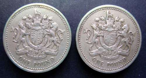 Lot of TWO 1983 British One Pound Coins - ONE BID TAKES BOTH COINS.