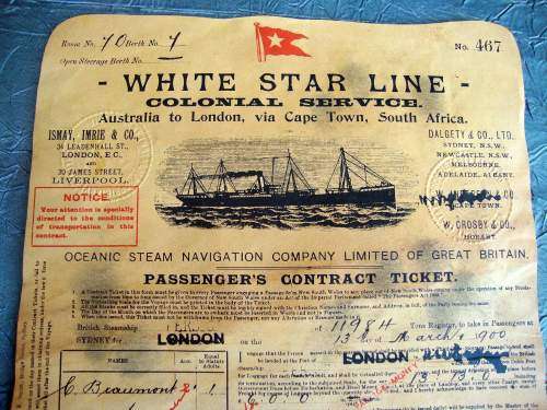 Ships Ticket / Boarding Pass (Replica) - White Star Line 1900