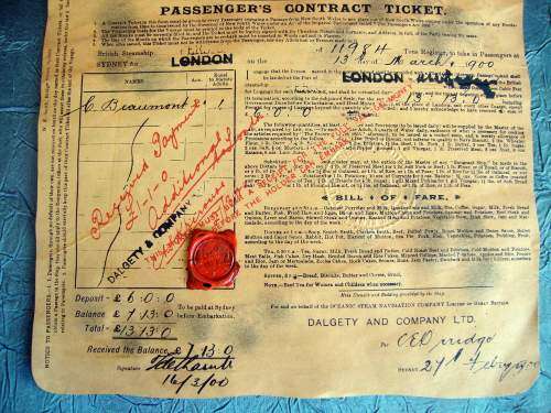 Ships Ticket / Boarding Pass (Replica) - White Star Line 1900