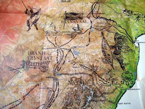 Large old South African Voortrekker route map