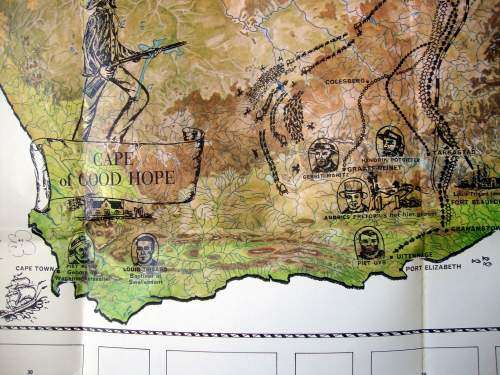 Large old South African Voortrekker route map