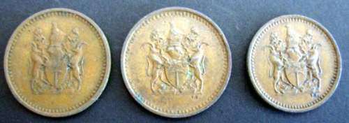Lot of THREE Rhodesia coins (1 x 1970 1c, 1 x 1971 1c and 1 x 1970 Half Cent) - One Bid takes all.