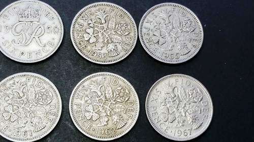 Lot of 8 Great Britain Sixpence coins - 1948, 1950, 1953, 1955, 2 x 1961, 1962 and 1967