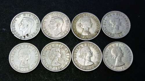 Lot of 8 Great Britain Sixpence coins - 1948, 1950, 1953, 1955, 2 x 1961, 1962 and 1967