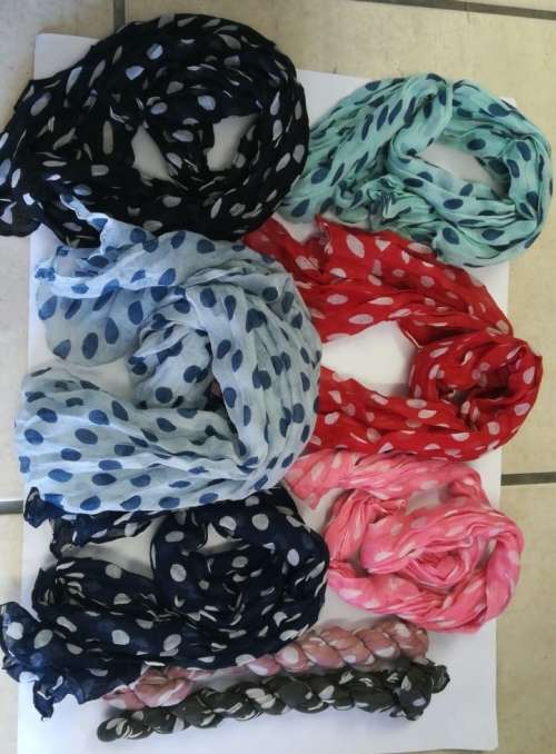 Twisted polka dot scarves long minimum 12 assorted