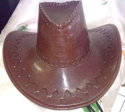 Cowboy Hat Leather look brown fancy dress party hat Stetson Style cowboy hat