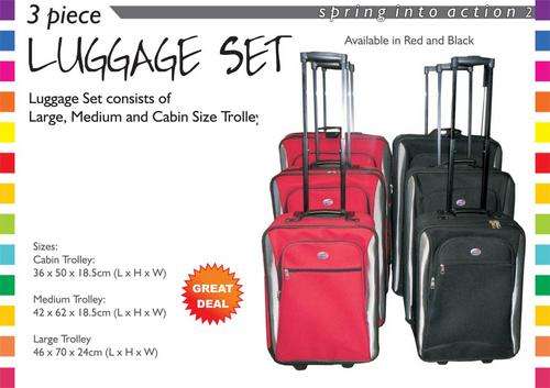 Luggage 3pc suitcase set in red or black with wheels