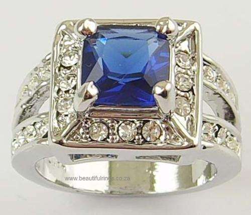 Beautiful 14kt white gold GP and simulated sapphire ring.