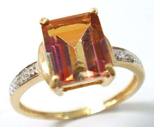 Beautiful solid 9kt gold and genuine yellow mystic topaz and diamonds ring.