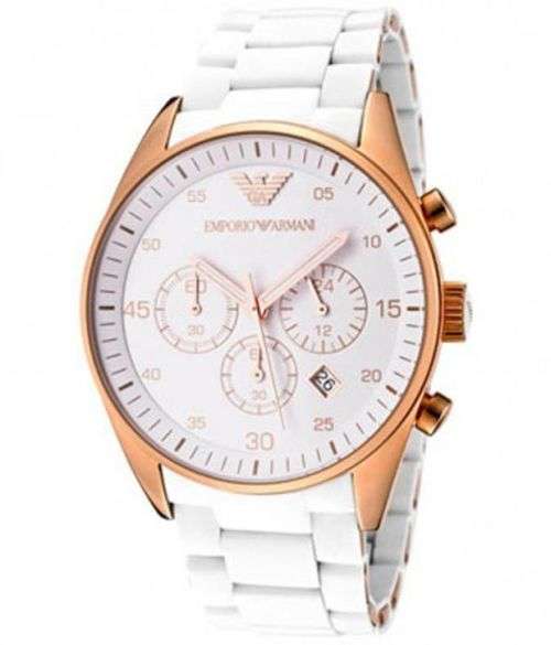 NEW MENS EMPORIO ARMANI AR5919 WHITE/ ROSE GOLD SPORTIVO CHRONOGRAPH WATCH 100% AUTHENTIC