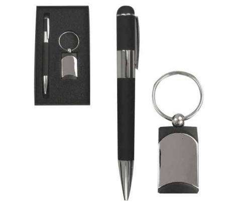 Brandable GIFT - Black And Silver Keyring And Pen Set