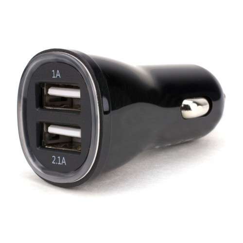 USB Car Charger - 2 Port, 5V 1A/2.1A, Black