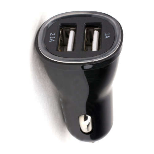 USB Car Charger - 2 Port, 5V 1A/2.1A, Black