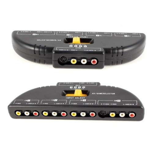 4-Way Audio Video AV RCA Black Switch Selector Box Splitter With/3 RCA Cable