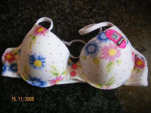 White with color full flower padded bra size 34B