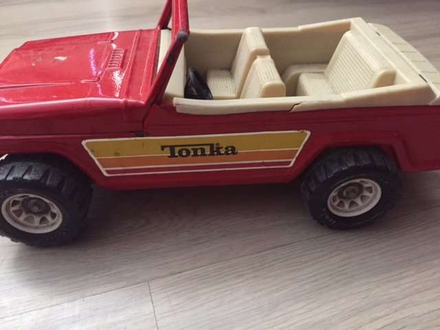 Vintage Tonka Jeep, Boat and trailer
