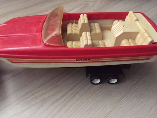 Vintage Tonka Jeep, Boat and trailer