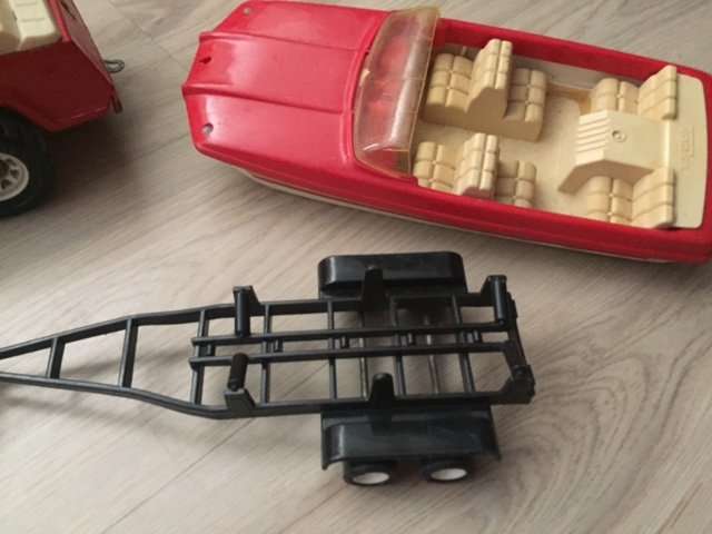 Vintage Tonka Jeep, Boat and trailer