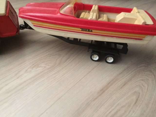 Vintage Tonka Jeep, Boat and trailer