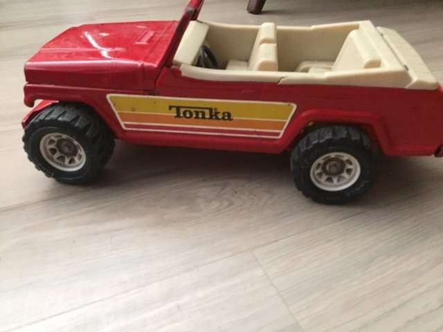 Vintage Tonka Jeep, Boat and trailer
