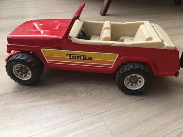 Vintage Tonka Jeep, Boat and trailer