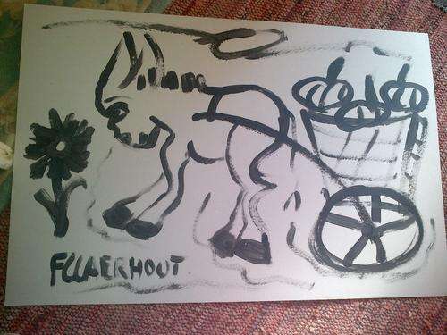 Massive donkey with cart ,Frans Claerhout 93x62