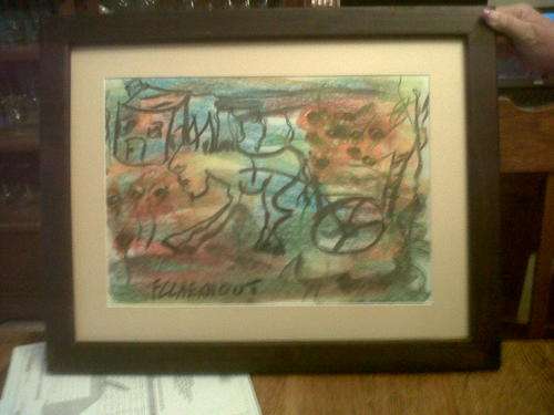 Donkey with Cart by Frans Claerhout A3 mixed media