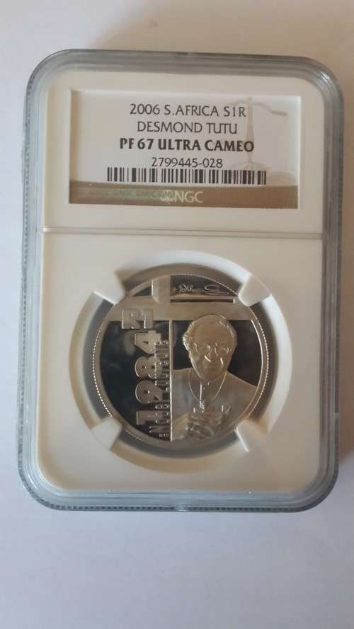 2006 South Africa Silver R1 DESMOND TUTU  Graded NGC PF 67 Ultra Cameo