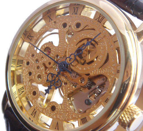 ****NEW " GOER " GOLD SKELETON MENS MECHANICAL WATCH***VERY STYLISH!!!!