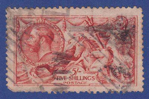 *** 1915  5/- PALE CARMINE DE LA RUE SEAHORSE SG 410**SCARCE!! CV R 3580***