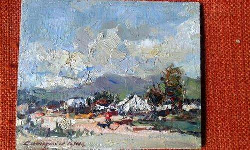 offers welcome !! CHRISTIAAN NICE; smallest oil painting ever done by artist in 50 years!!(9x7cm)