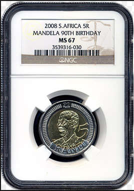 5xMS67 @@ Mandela 90th R5 2008 NGC !!  @ A BARGAIN !