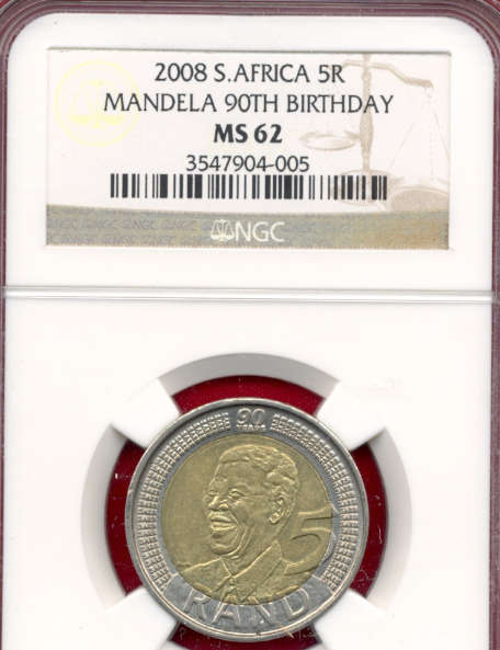 5xMS62 @@ Mandela 90th R5 2008 NGC !!  @ A BARGAIN !
