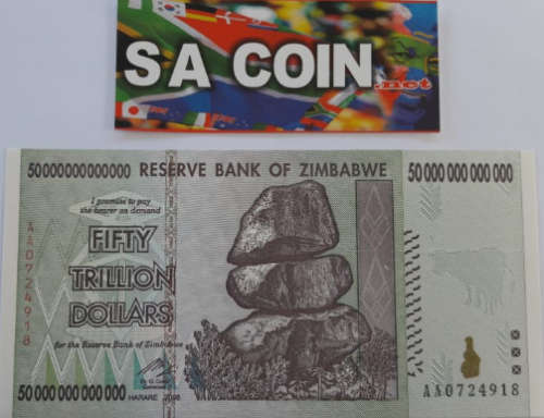 -50 trillion Zimbabwe Dollars -  "A Great Hobby; Collect Rare Notes and Coins"