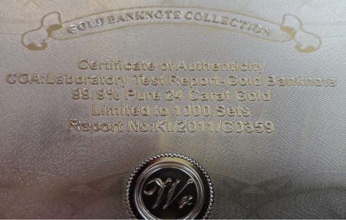 WOW ! "Pure Gold Banknotes"  -  Only 1000 sets made !! "A Great Hobby; Collect Rare Notes and Coins"