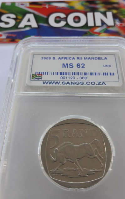 Mandela - MS62 - year 2000 - R5 - Sangs Grade -  "A Great Hobby; Collect Rare Notes and Coins"