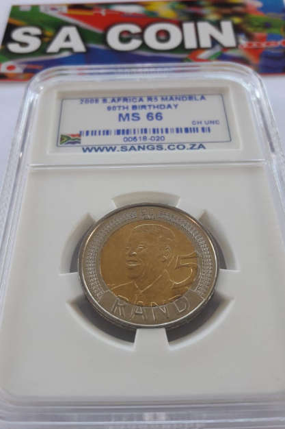 Mandela - MS66 - year 2008 - R5 - Sangs Grade -  "A Great Hobby; Collect Rare Notes and Coins"