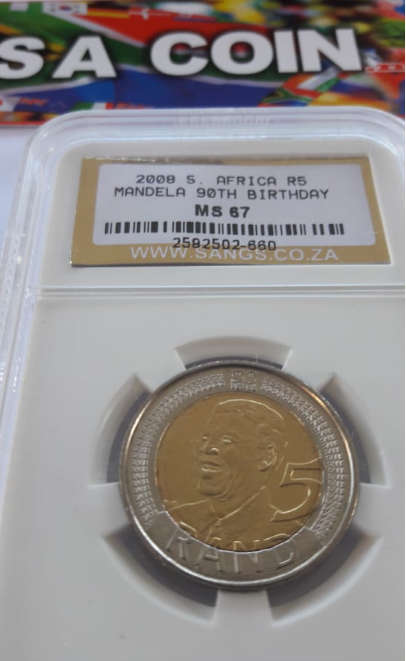 Mandela - MS67 - year 2008 - R5 - Sangs Grade -  "A Great Hobby; Collect Rare Notes and Coins"