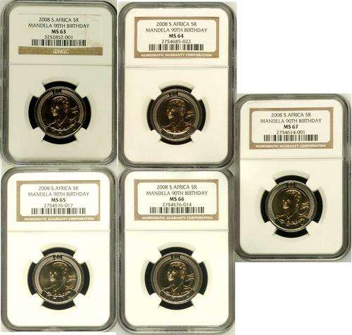 WOW !! WOW !!  Mandela 90th R5 2008 "MS66 NGC"