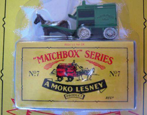 MINT AND BOXED "MATCHBOX ORIGINALS" NO 7 HORSE DRAWN MILK FLOAT IN SCARCE GREEN. NOT DINKY.