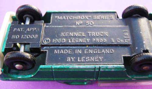 MATCHBOX LESNEY NO 50 "FORD KENNEL TRUCK" WITH FOUR DOGS. NOT CORGI OR DINKY.
