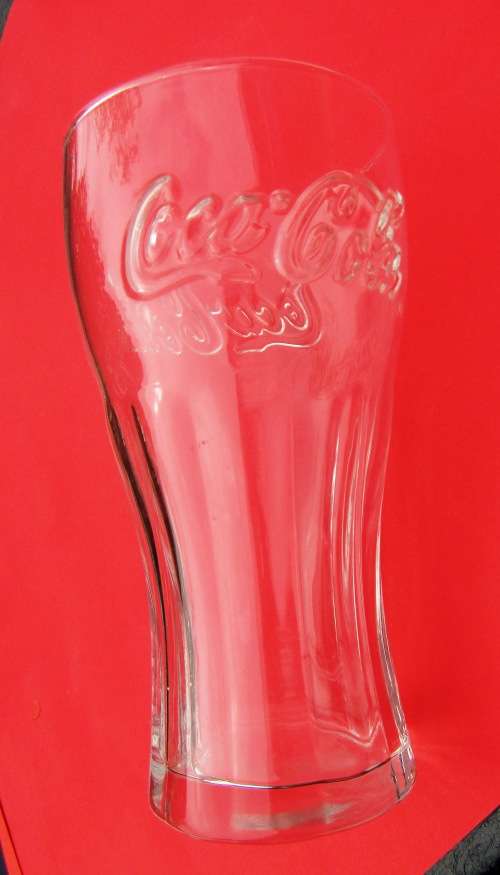 LARGE "COCA-COLA" DRINKING GLASS WITH THE NAME "COCA-COLA" EMBOSSED ROUND THE TOP.